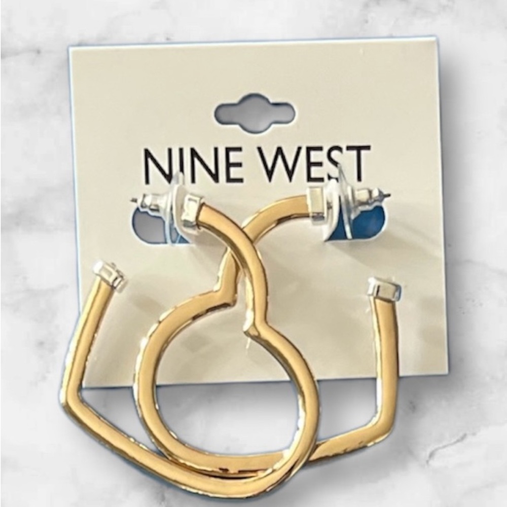 Nine West Gold Tone Layer Heart Hoop Earrings Pierced NWT